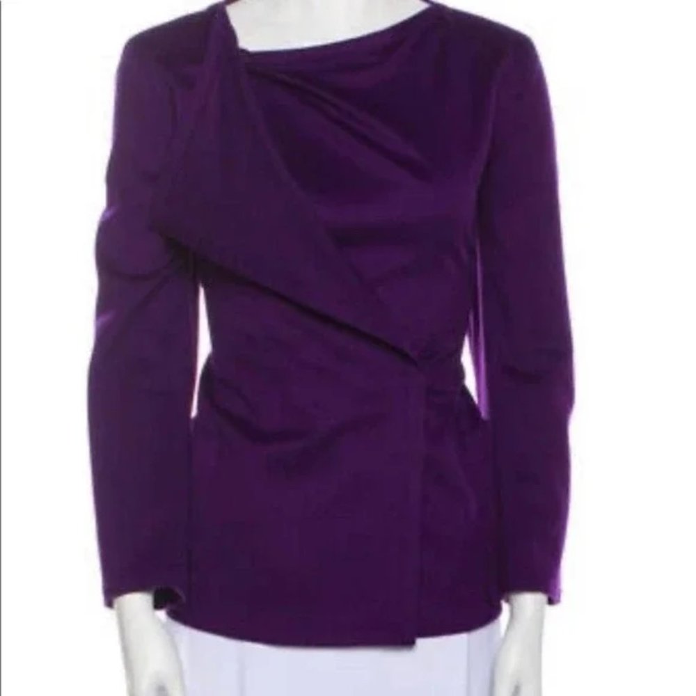 Akris Punto Lightweight Purple Wool Viscose Asymmetrical Evening Jacket, Size 6